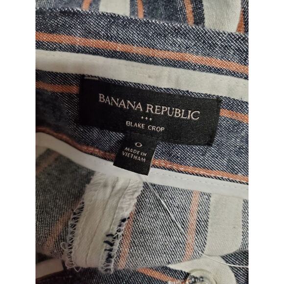 Banana Republic 0 Women LINEN Pants Wide Leg Crop High Rise Striped Blue - Picture 10 of 12
